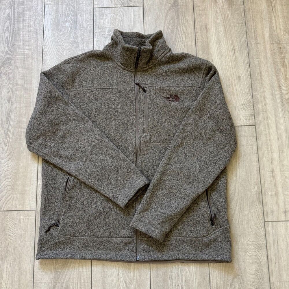 The North Face Men's Size XL/TG Brown Full Zip Fleece Jacket Stand-Up Collar